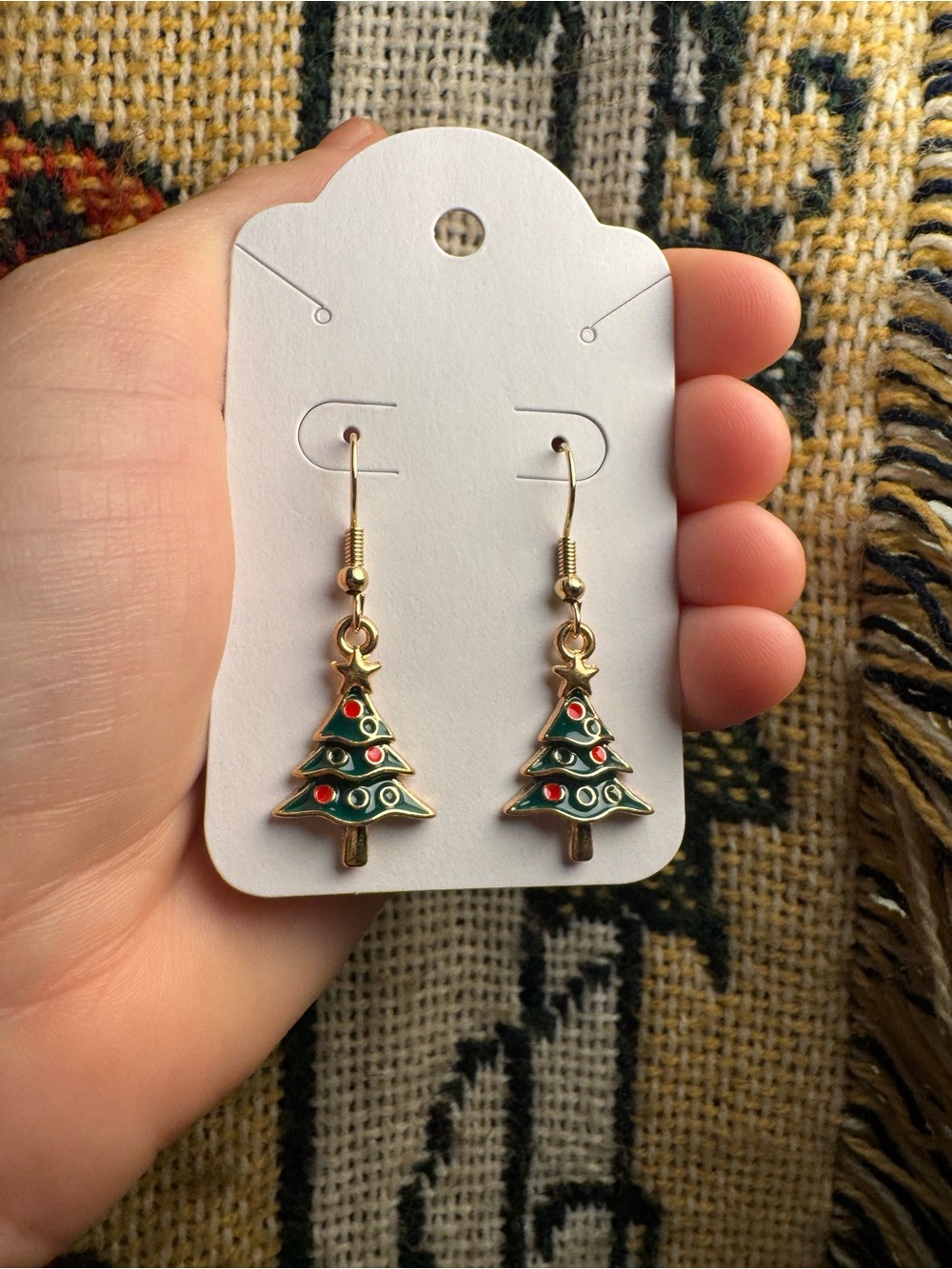 Holiday Green Christmas Tree Drop Earrings - Unbranded